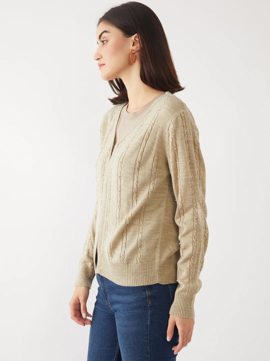Beige Embellished Cardigan - Image 3