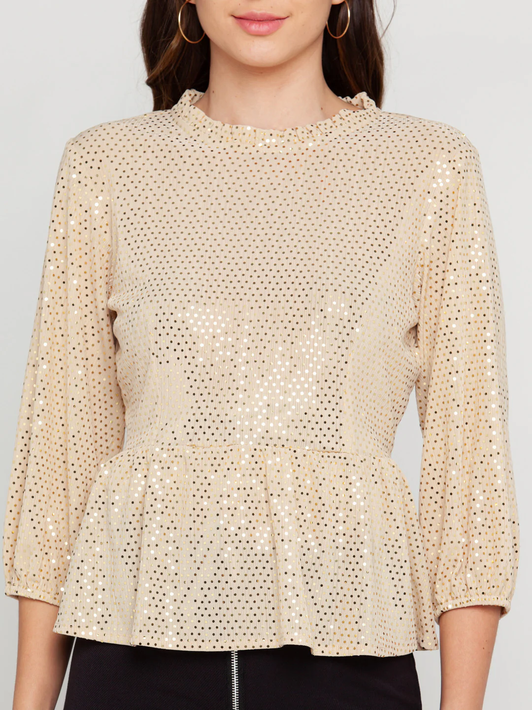 Beige Embellished Puff Sleeve Top - Image 6