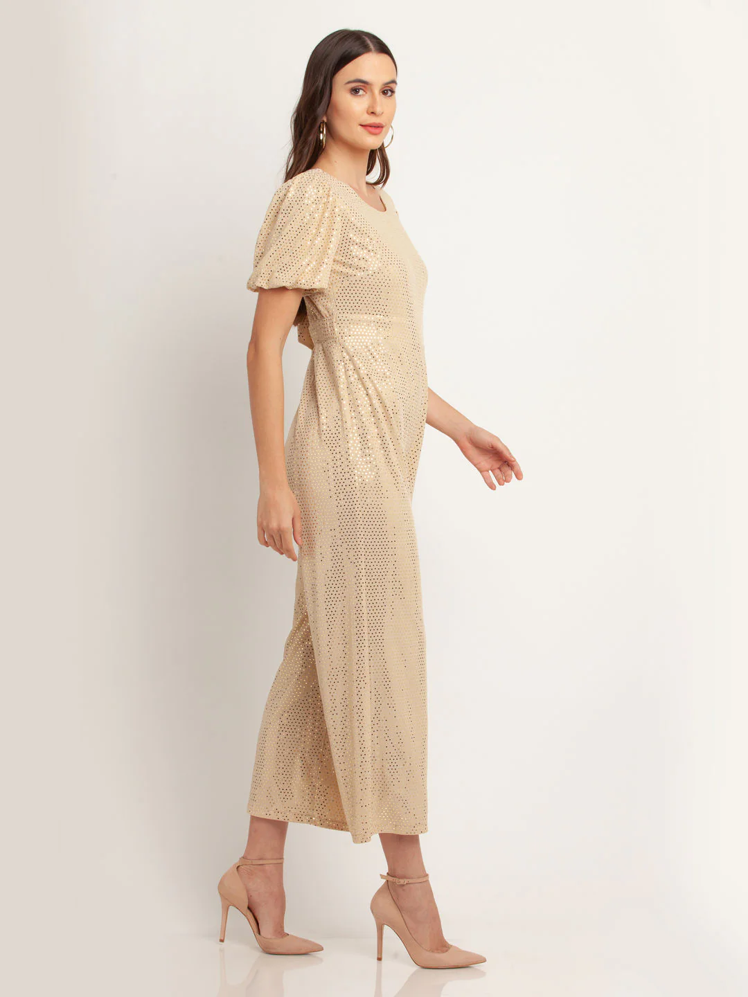 Beige Embellished Tie-Up Jumpsuit - Image 3