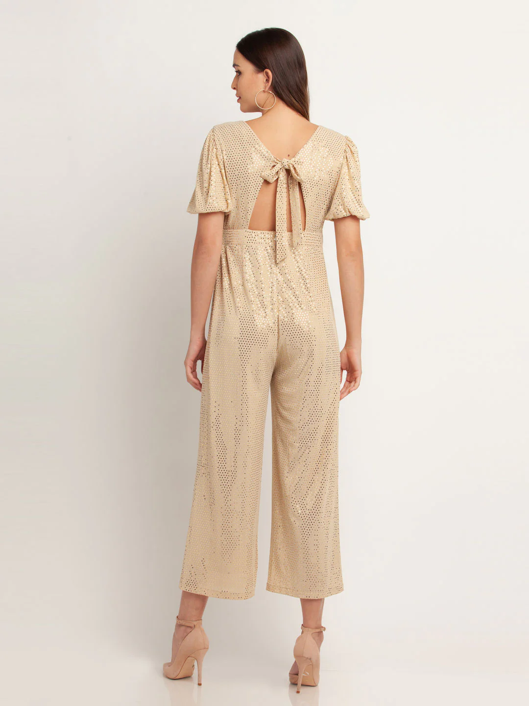 Beige Embellished Tie-Up Jumpsuit - Image 4