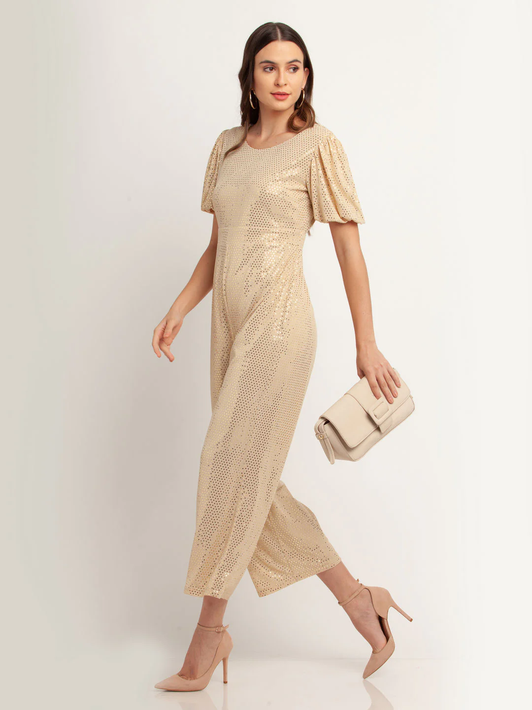 Beige Embellished Tie-Up Jumpsuit - Image 5