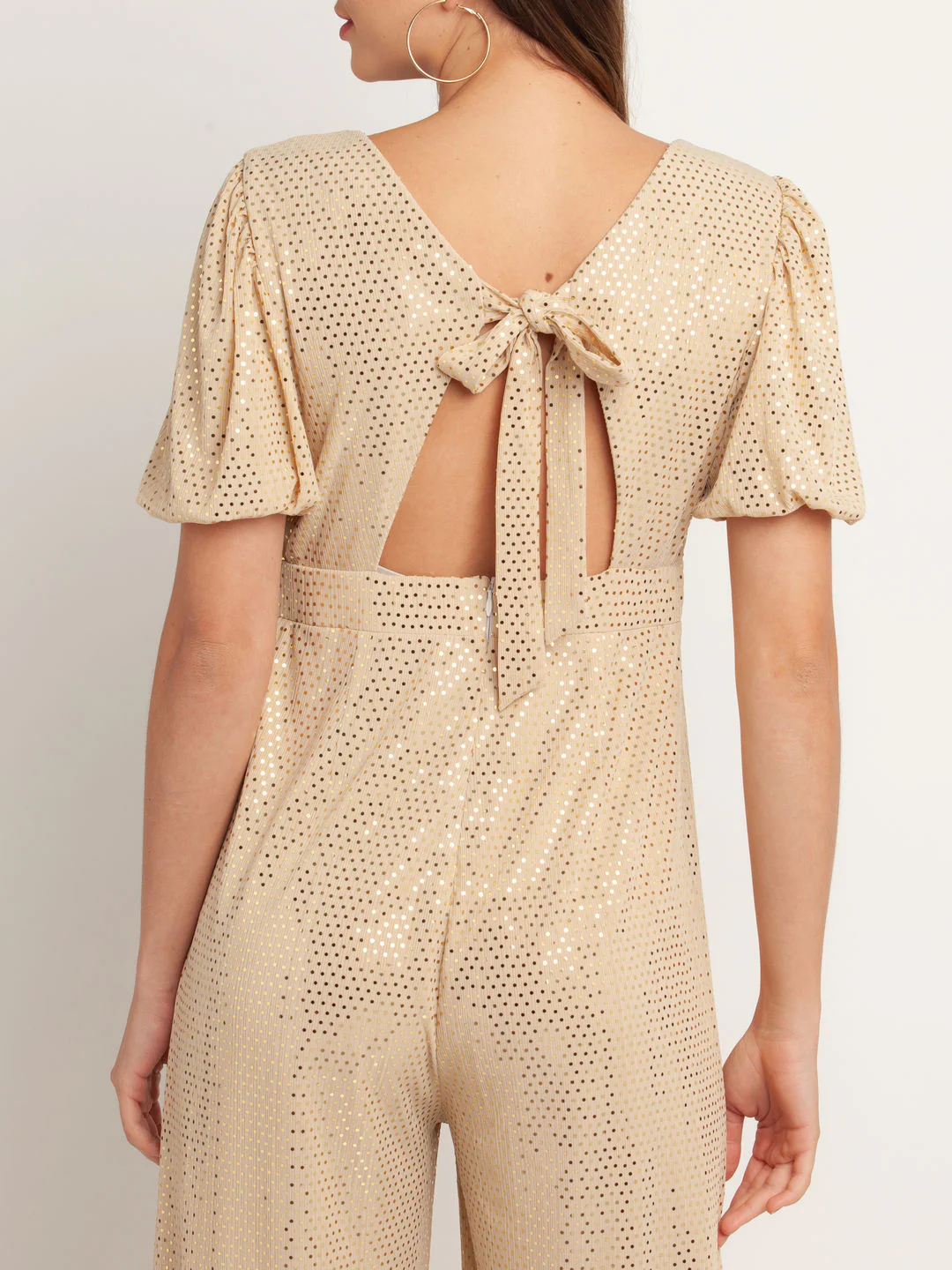 Beige Embellished Tie-Up Jumpsuit - Image 7
