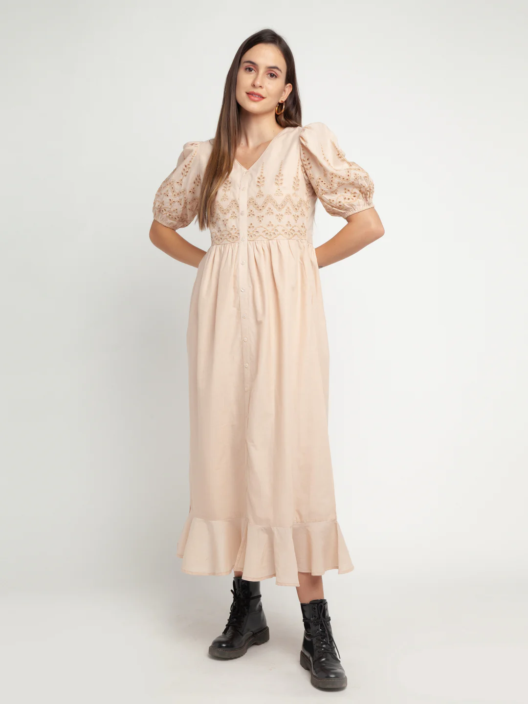 Beige Embroidered Shirt Dress Maxi Dress - Image 2