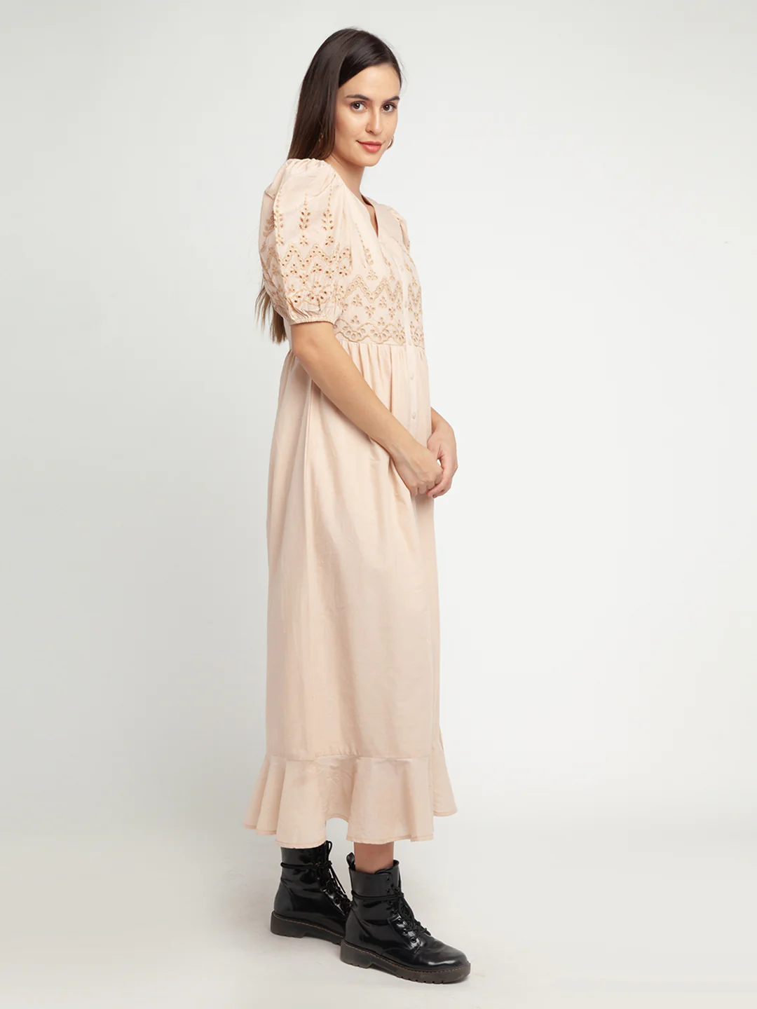 Beige Embroidered Shirt Dress Maxi Dress - Image 3