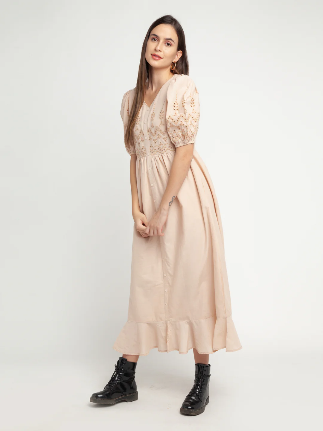 Beige Embroidered Shirt Dress Maxi Dress - Image 4