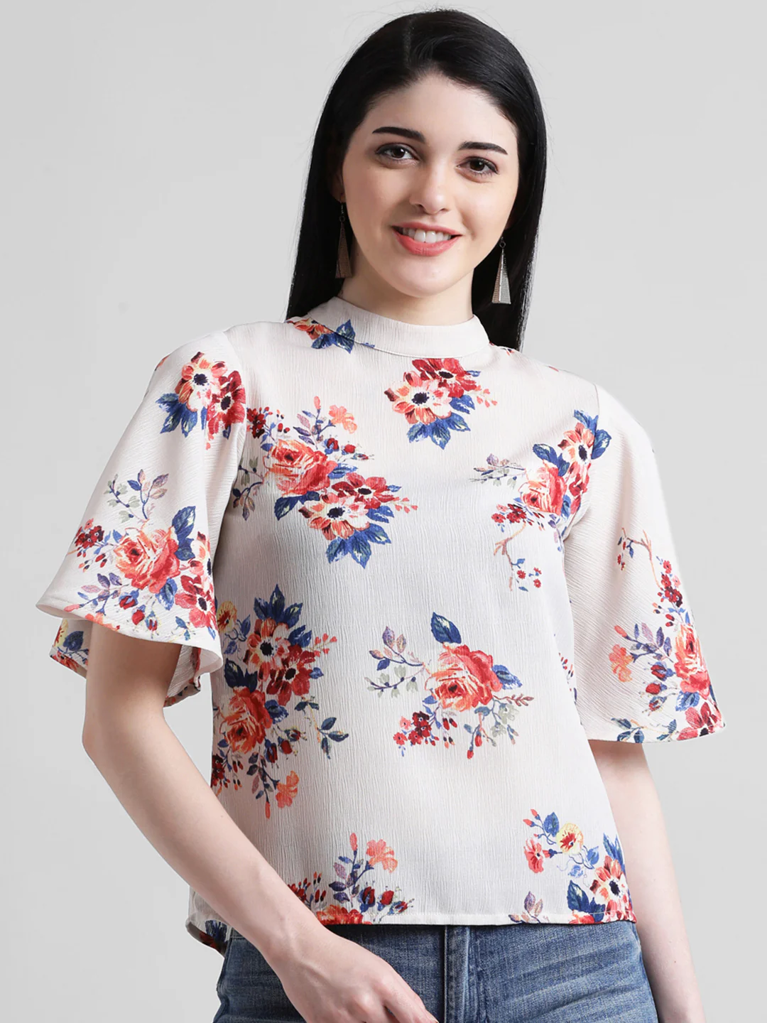 Beige Floral Printed Regular Top