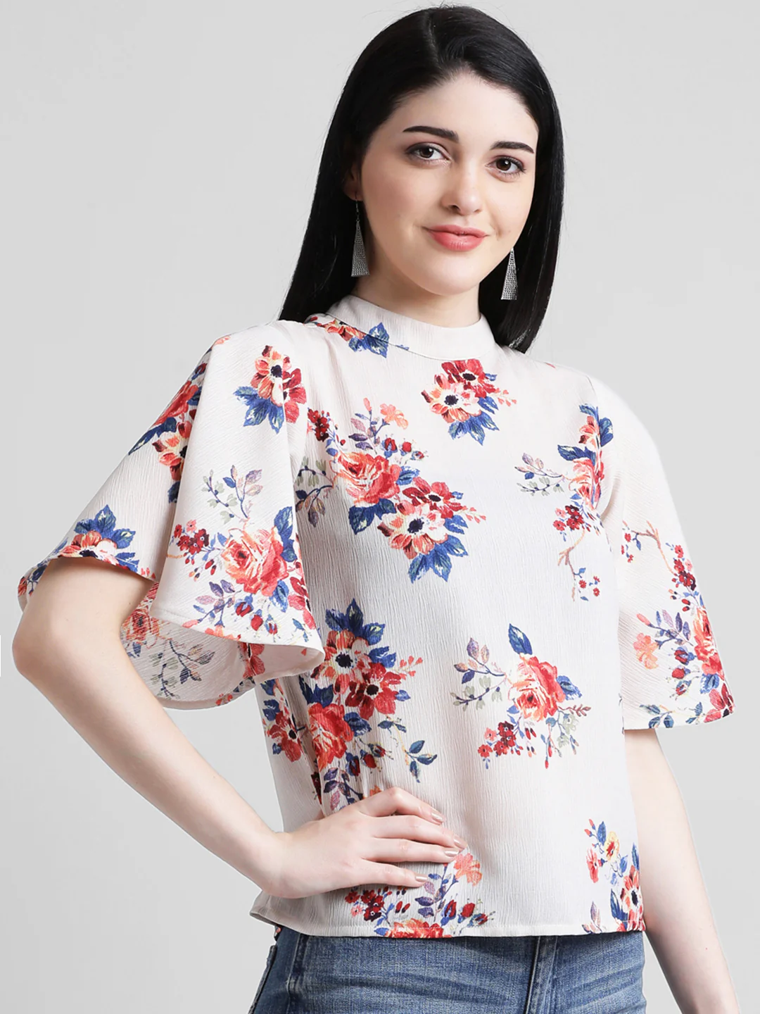 Beige Floral Printed Regular Top - Image 3