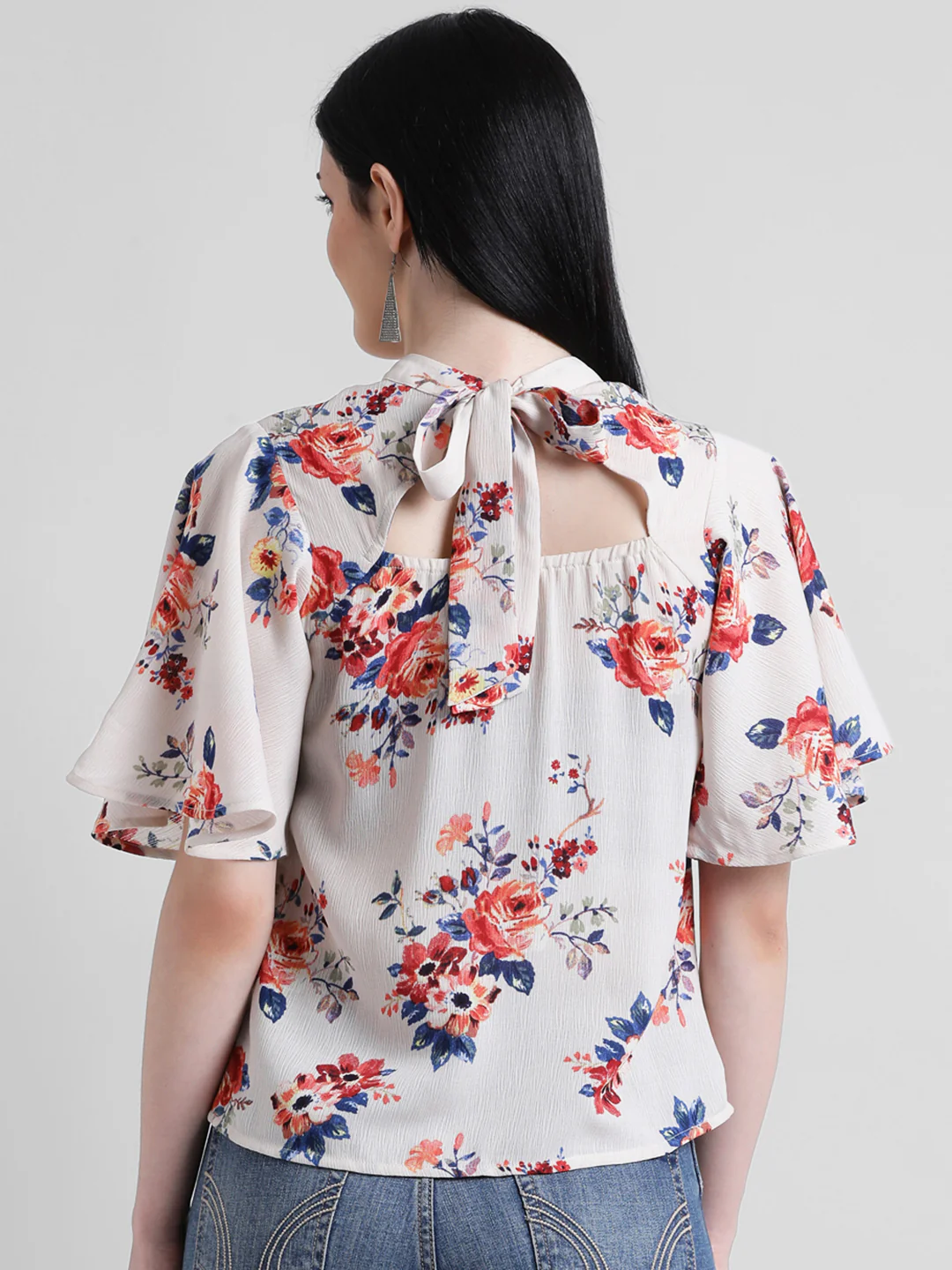 Beige Floral Printed Regular Top - Image 4