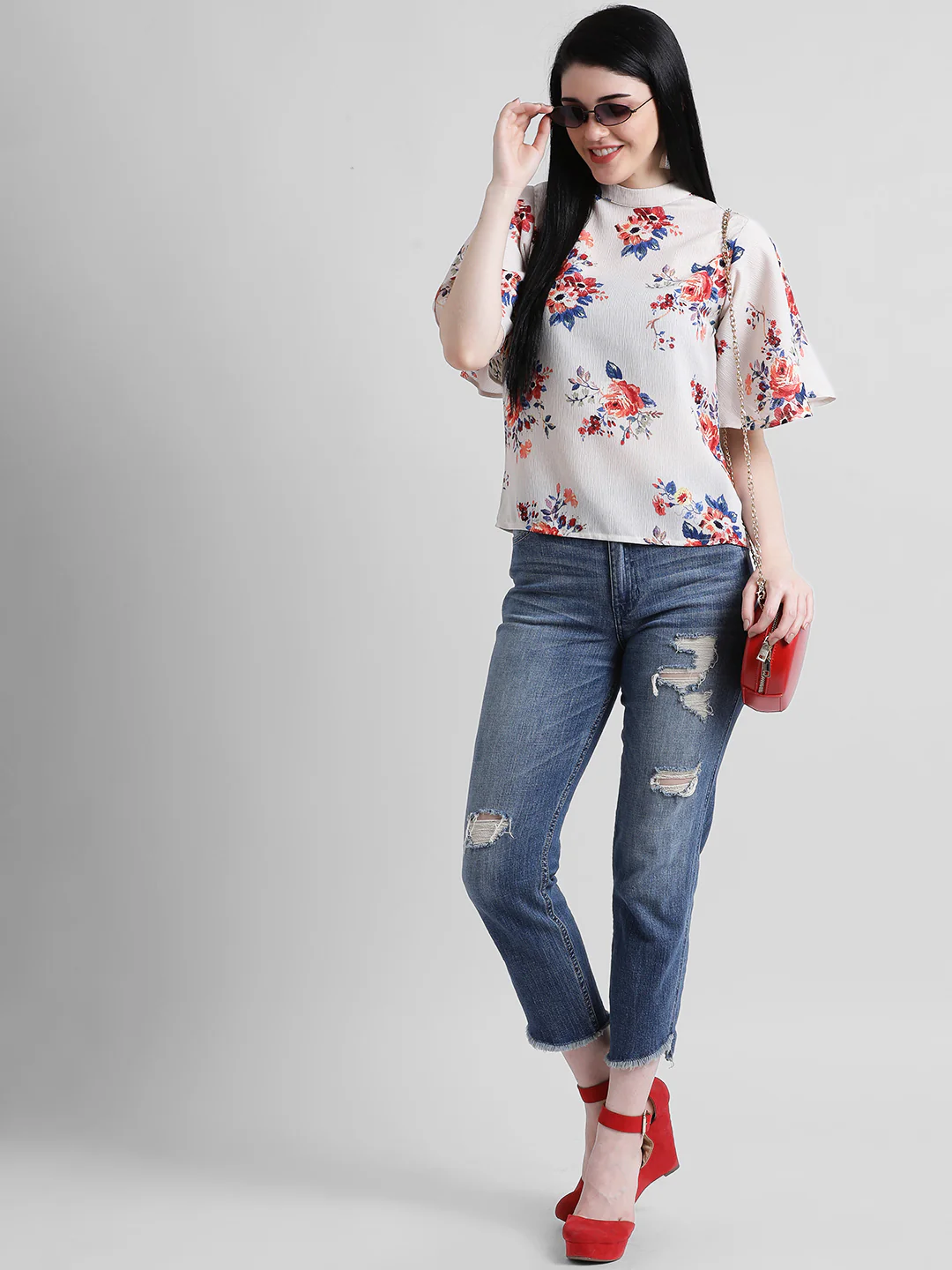 Beige Floral Printed Regular Top - Image 5