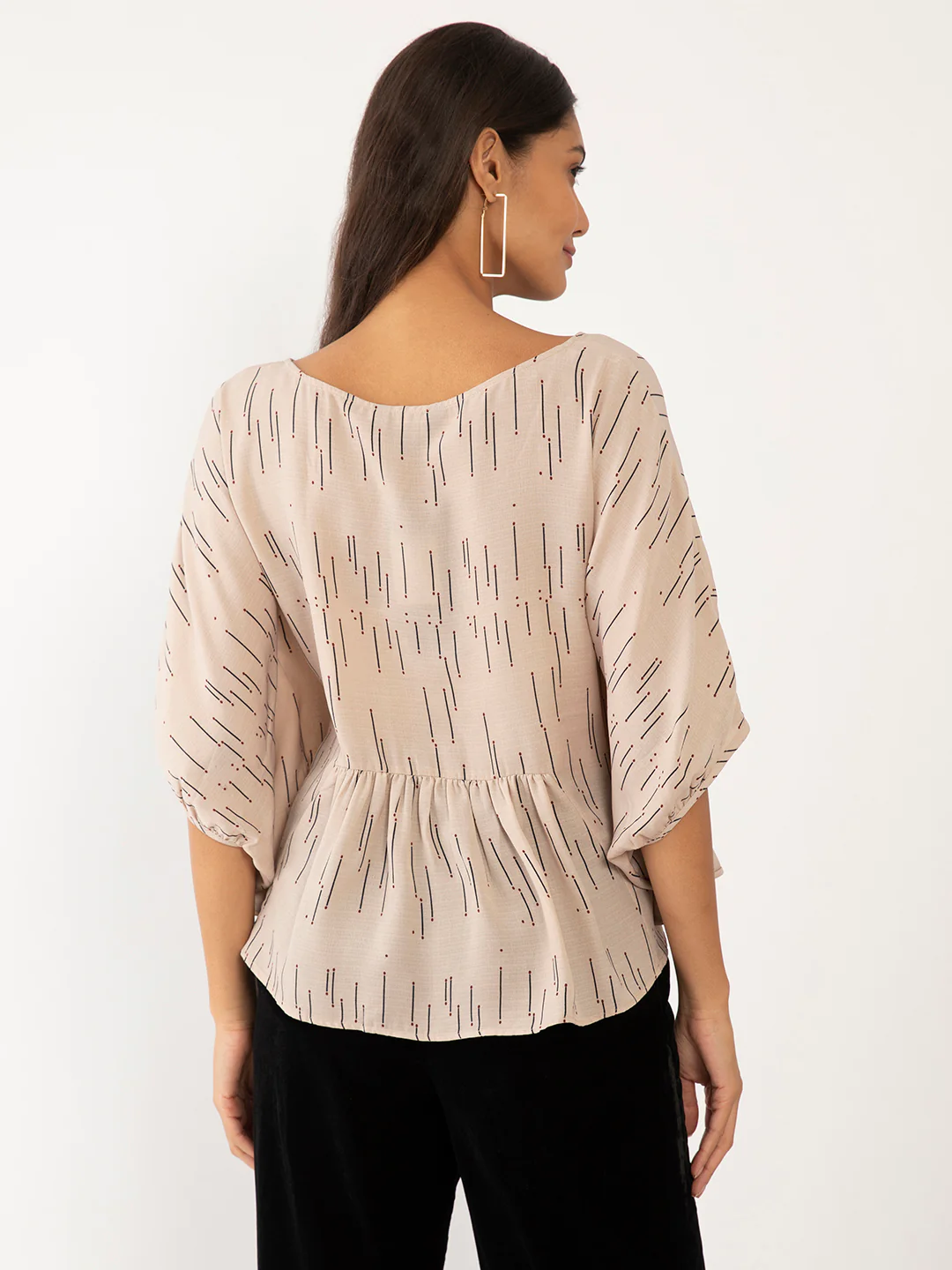 Beige Geometric Print Cape Top - Image 4