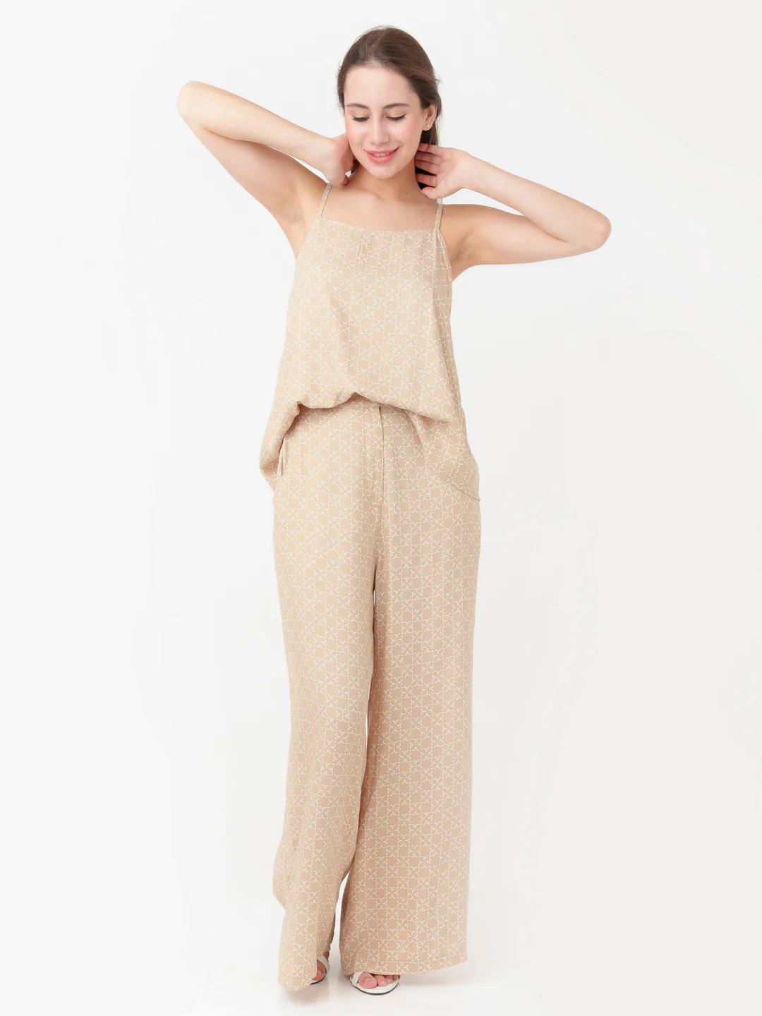 Beige Geometric Print Straight Top