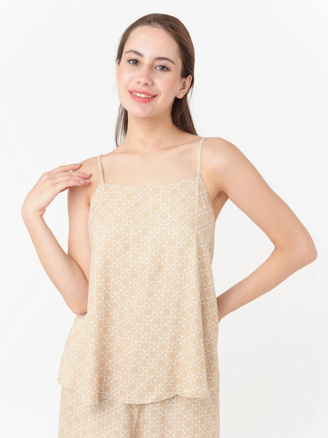 Beige Geometric Print Straight Top - Image 2