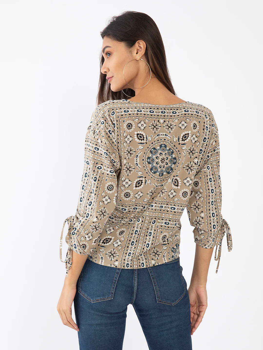 Beige Geometric Print Top - Image 4