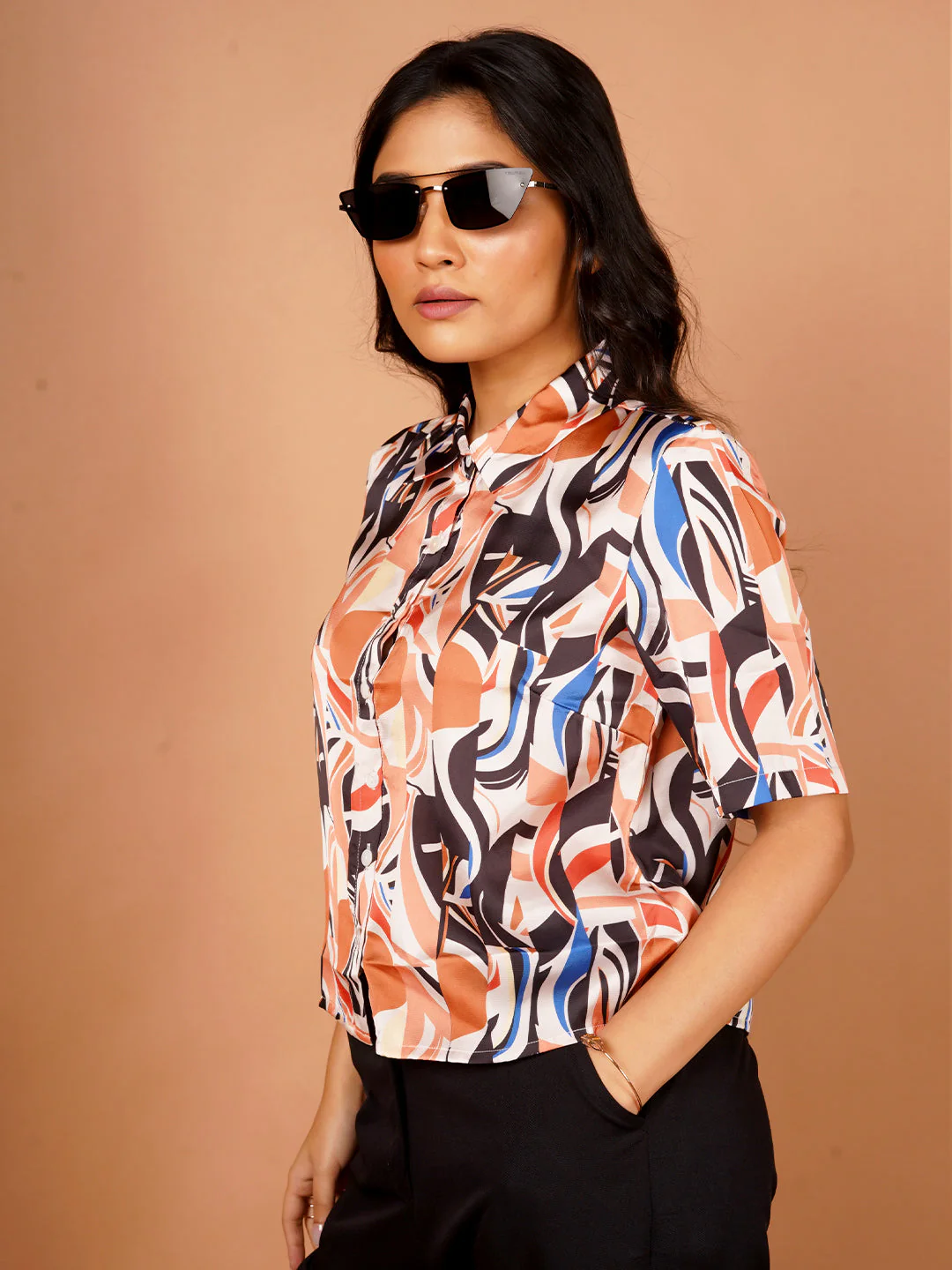 Beige Printed Basic Shirt - Image 3