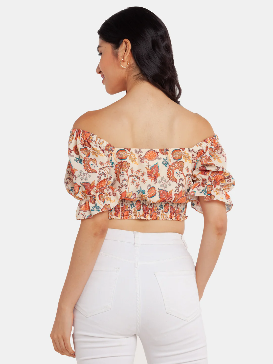 Beige Printed Crop Top - Image 4