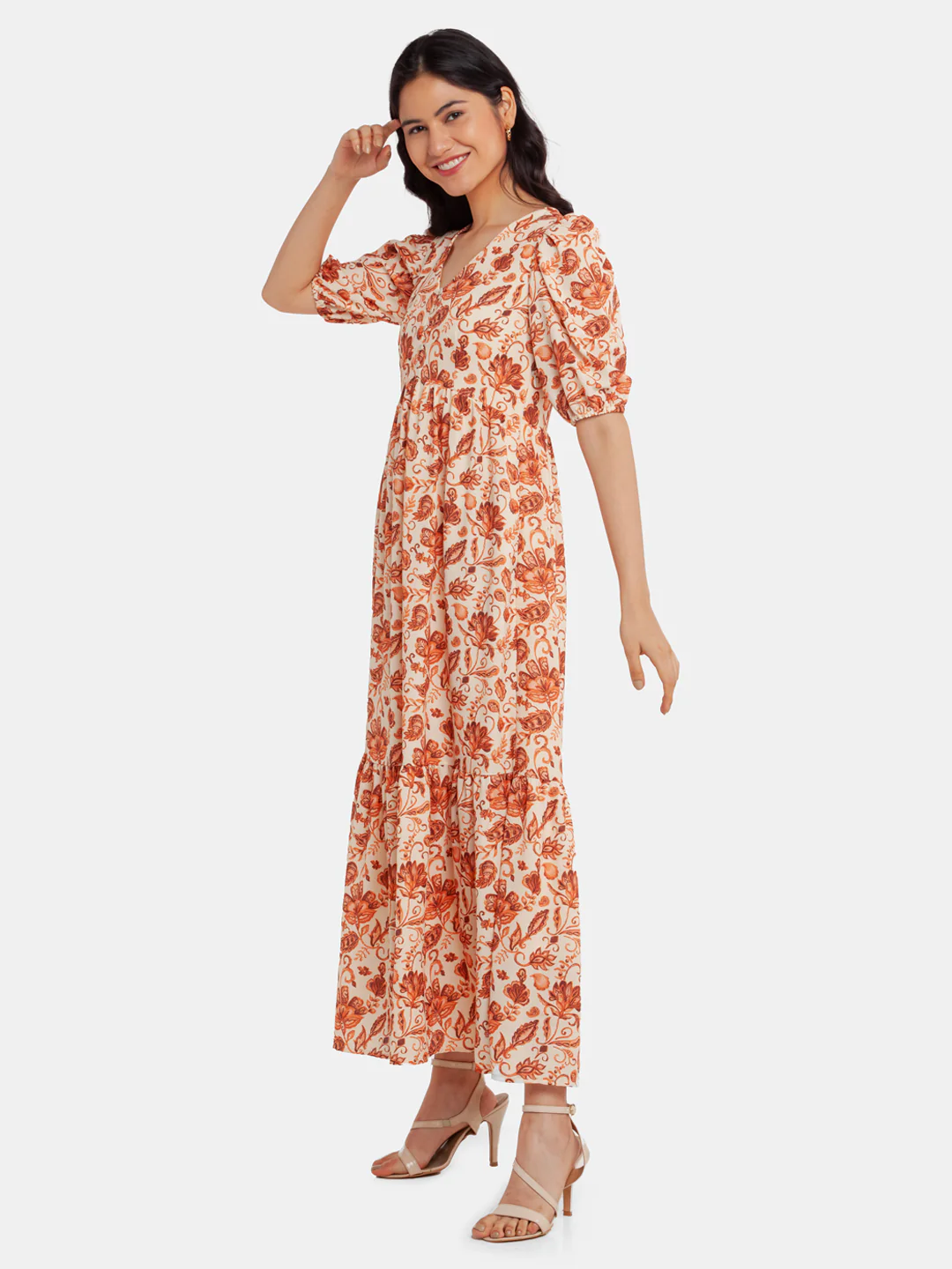 Beige Printed Empire Maxi Dress - Image 3