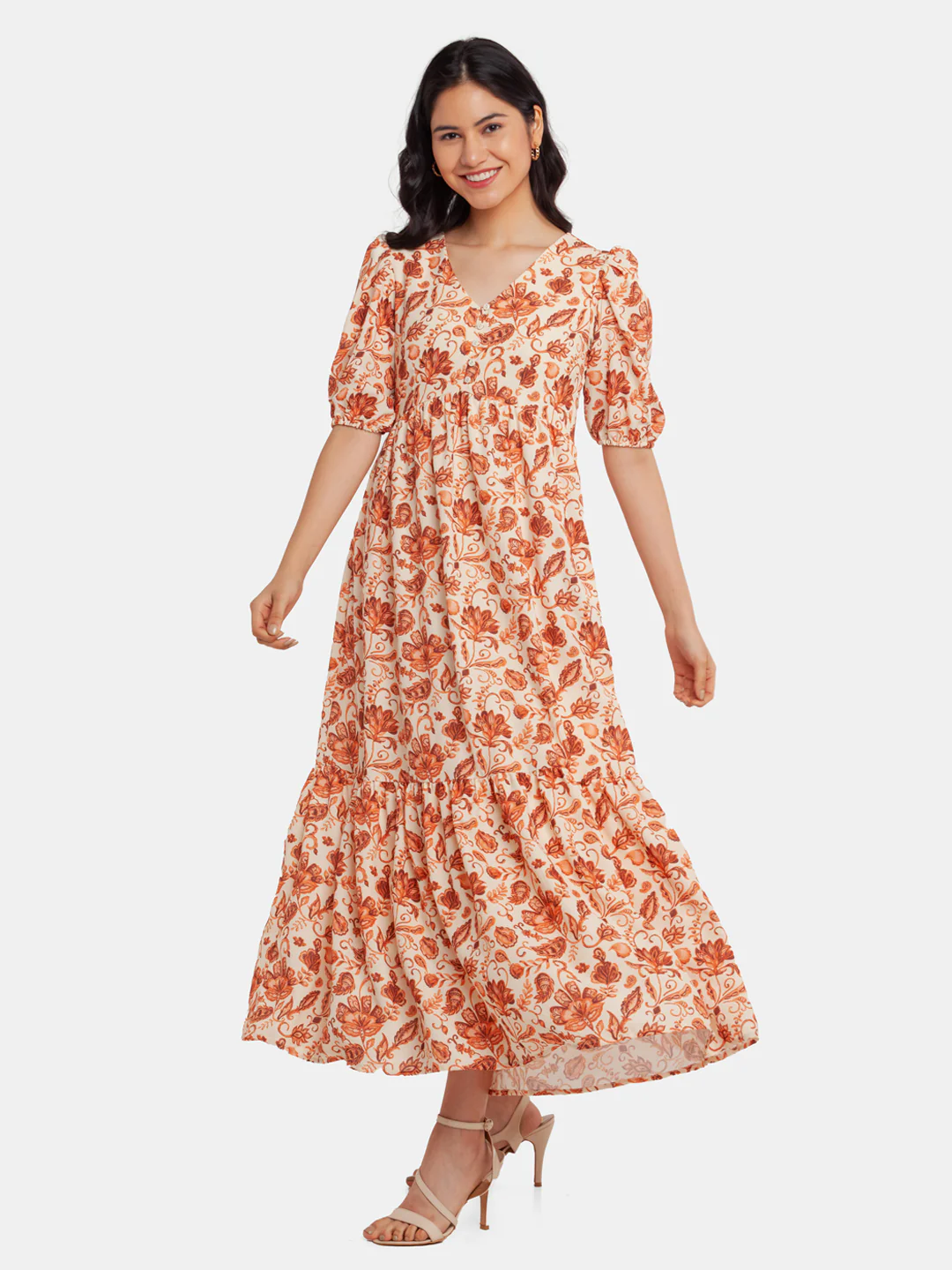 Beige Printed Empire Maxi Dress - Image 4