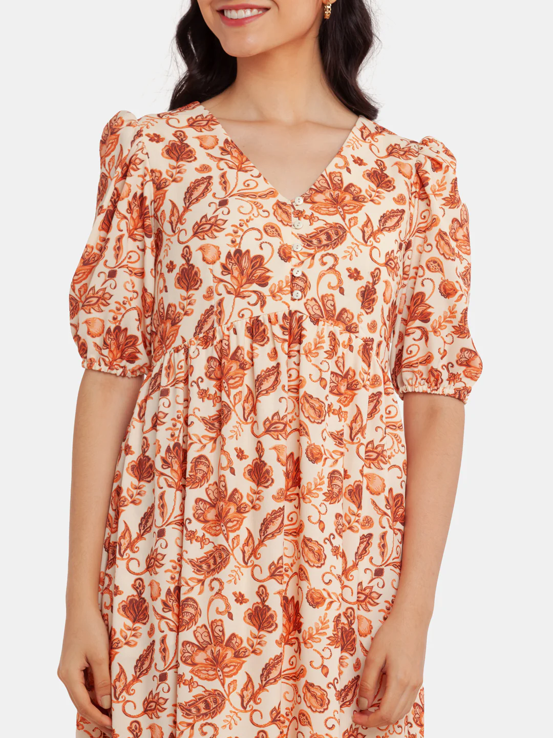 Beige Printed Empire Maxi Dress - Image 5