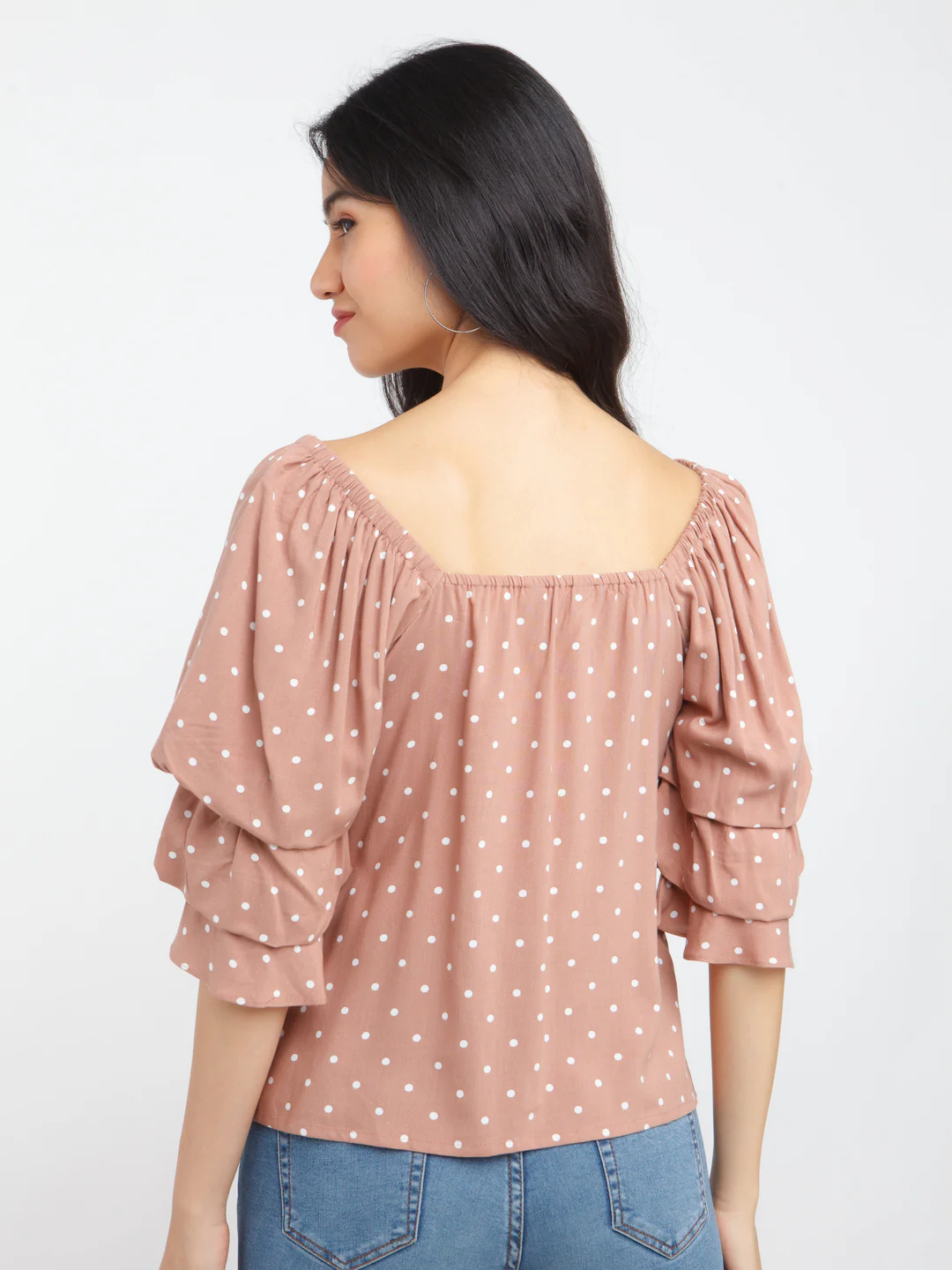 Beige Printed Flared Sleeve Top - Image 4