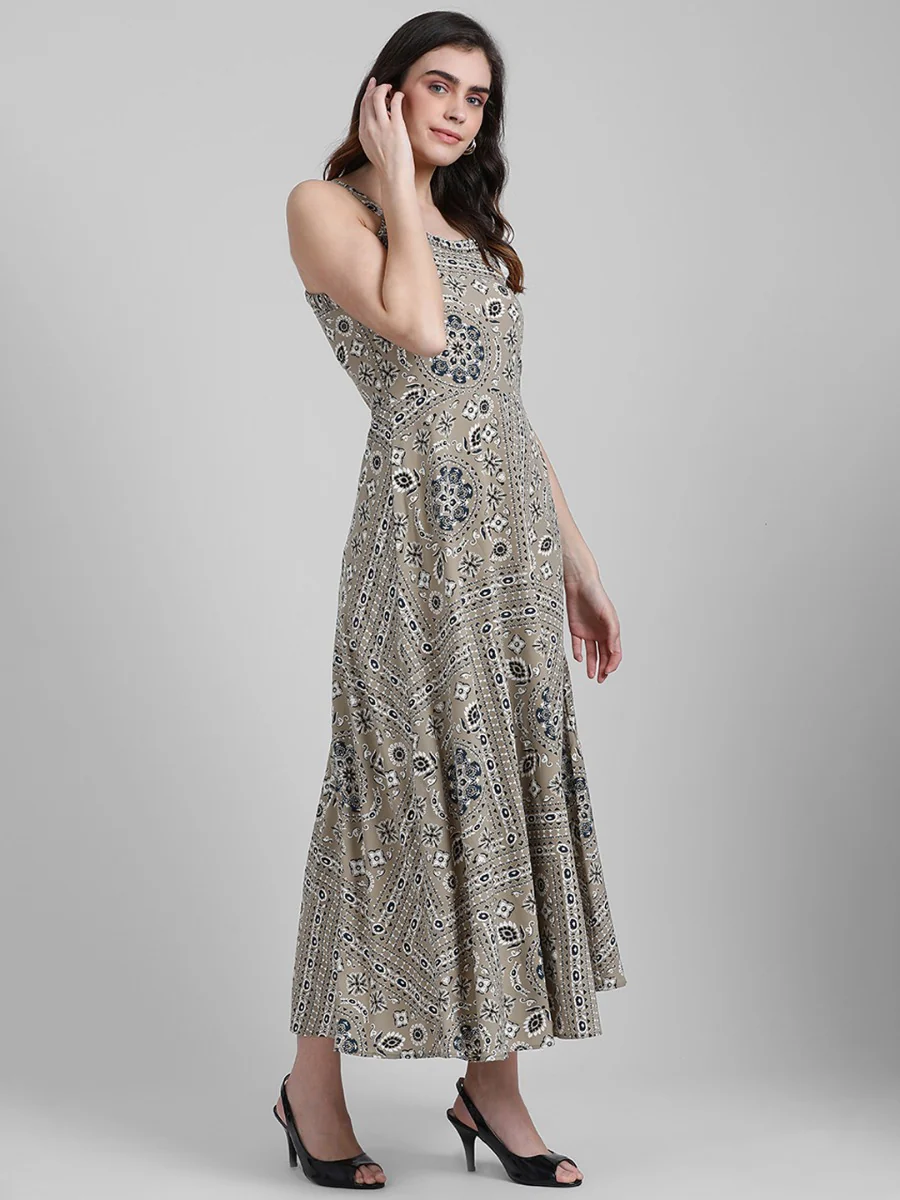 Beige Printed Maxi Dress - Image 3