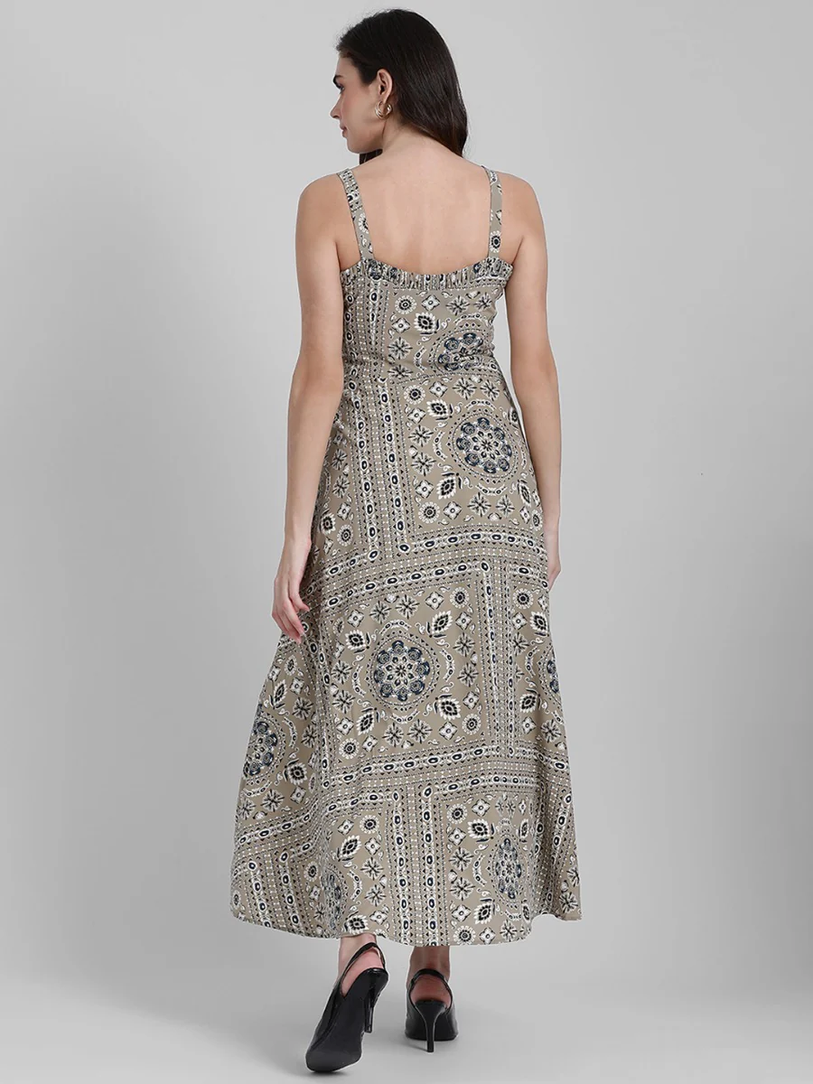 Beige Printed Maxi Dress - Image 4