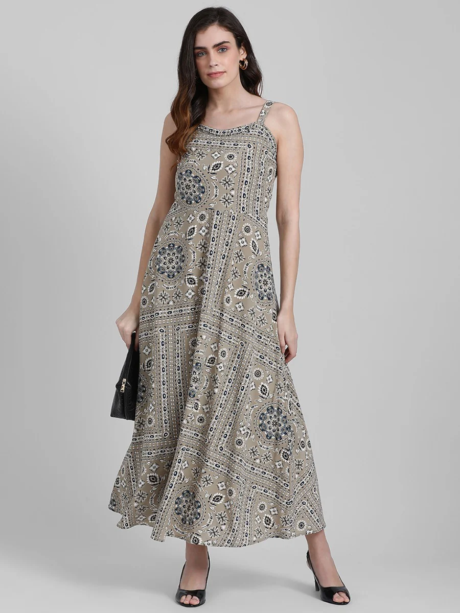 Beige Printed Maxi Dress - Image 5