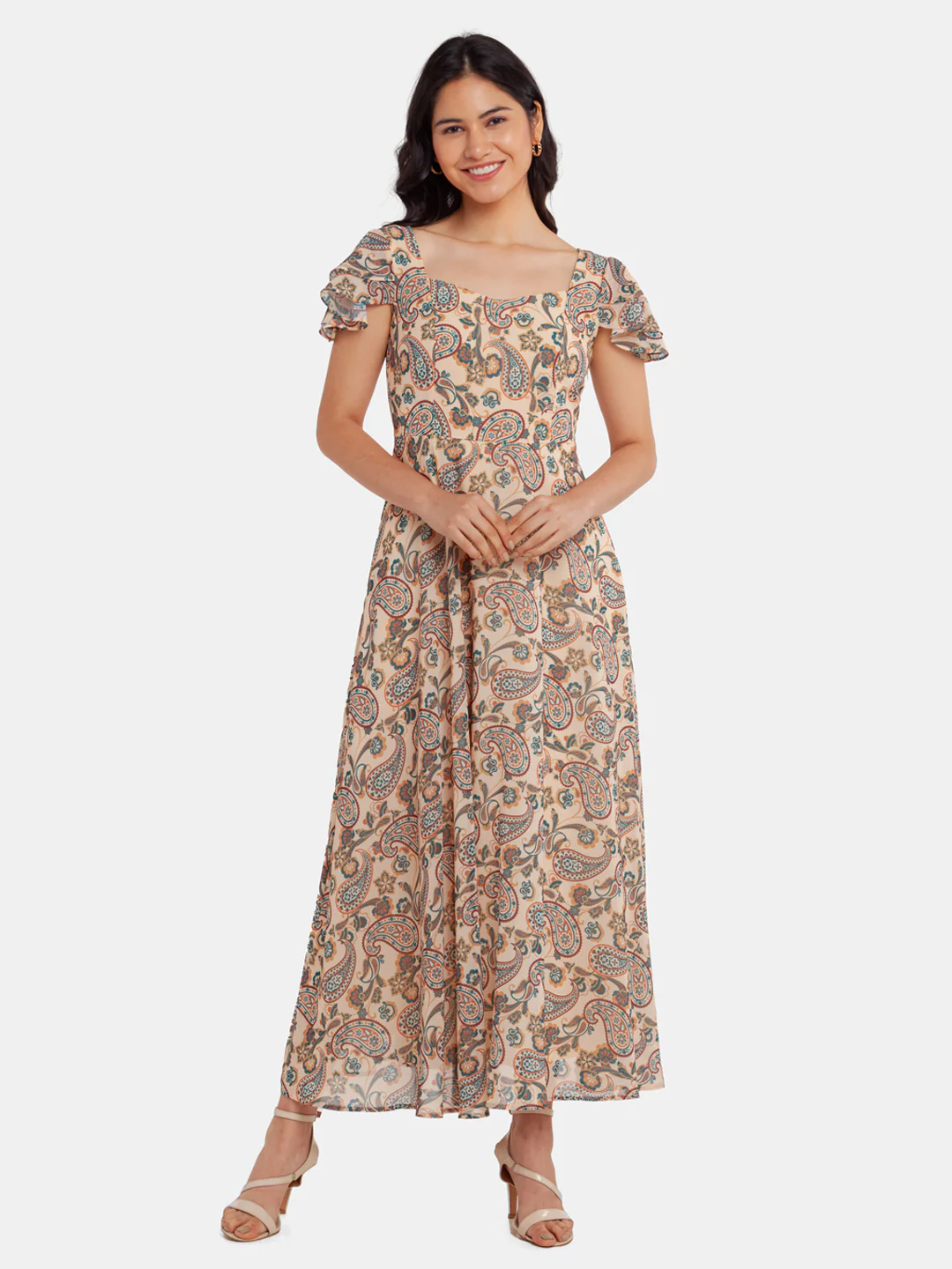 Beige Printed Maxi Dress - Image 2