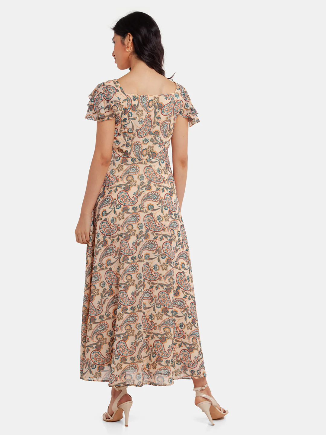 Beige Printed Maxi Dress - Image 4
