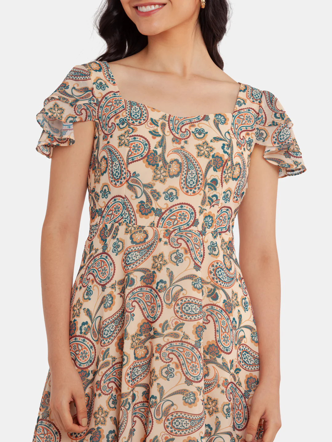 Beige Printed Maxi Dress - Image 6