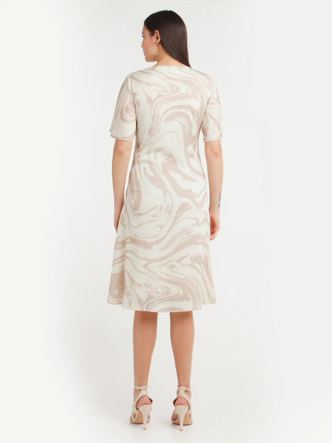 Beige Printed Midi Dress - Image 4