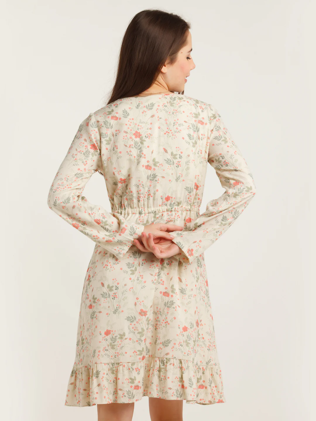 Beige Printed Tie-Up Short Dress - Image 4