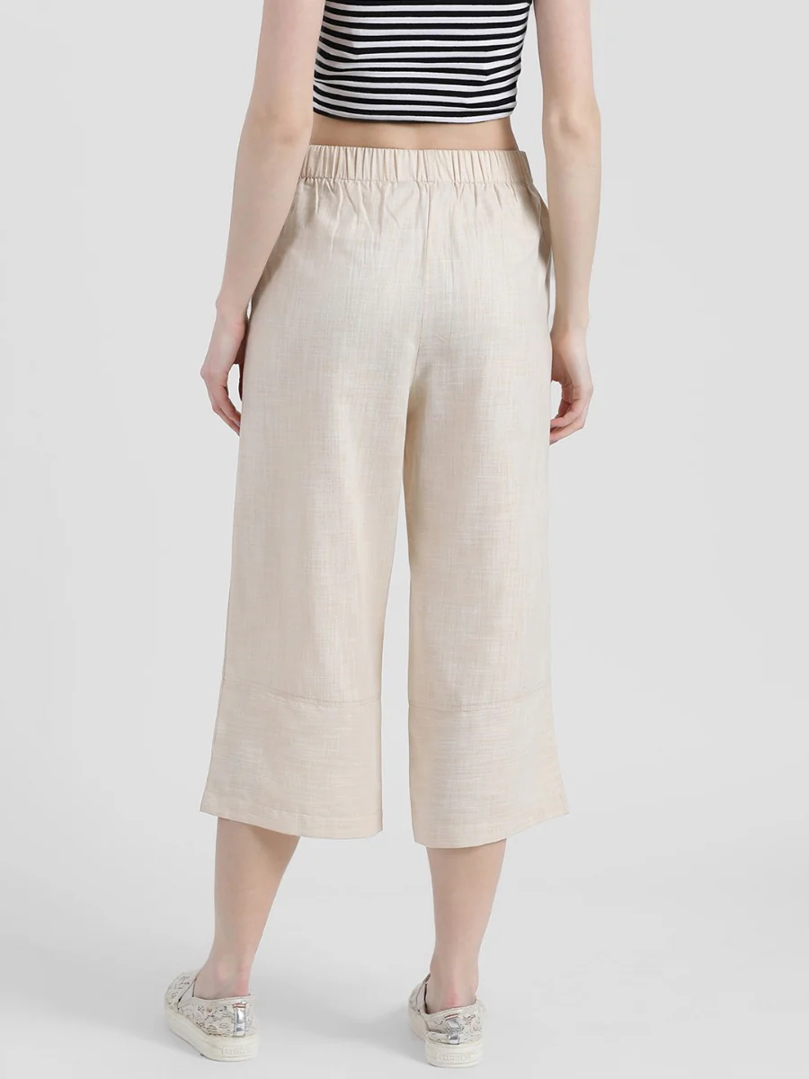 Off White Solid Wide Leg Palazzo - Image 4