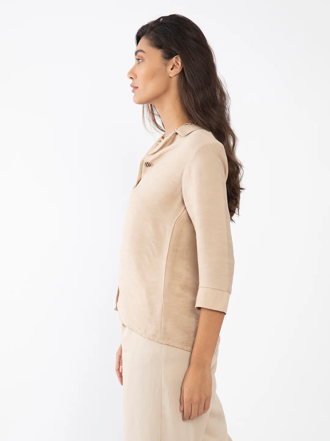 Beige Solid Shirt - Image 3