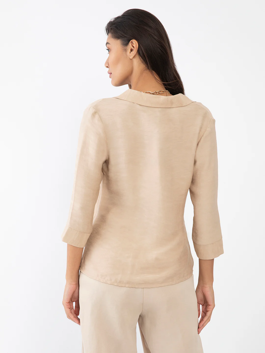 Beige Solid Shirt - Image 4
