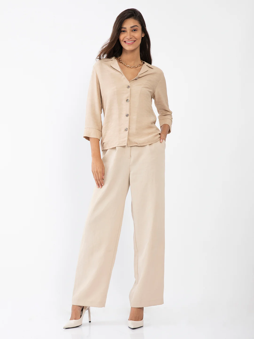 Beige Solid Shirt - Image 5