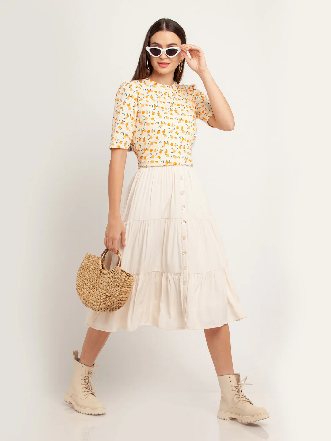 Beige Solid Short Sleeves Top