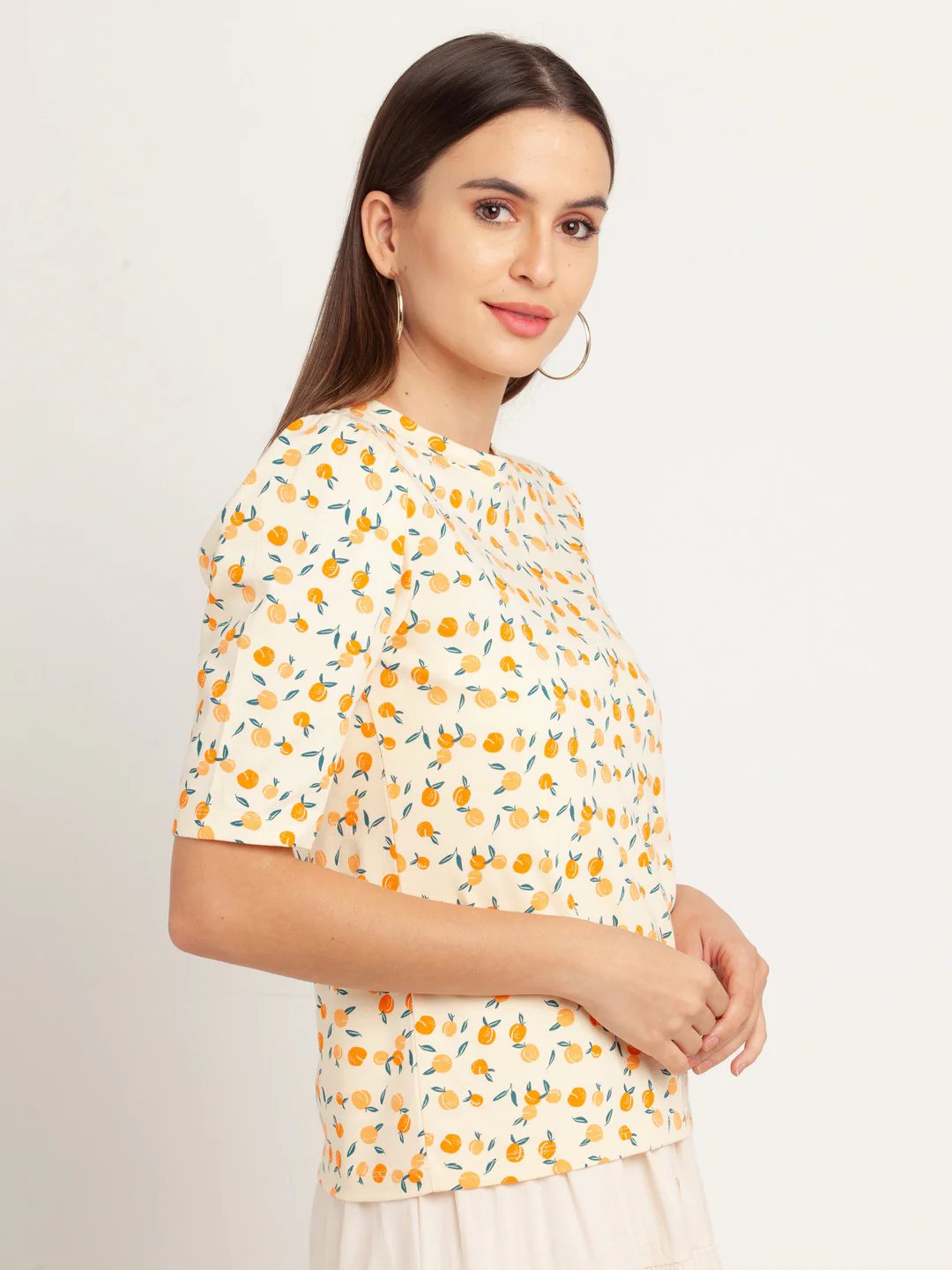 Beige Solid Short Sleeves Top - Image 3