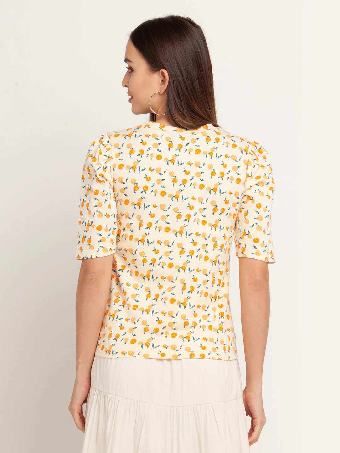 Beige Solid Short Sleeves Top - Image 4