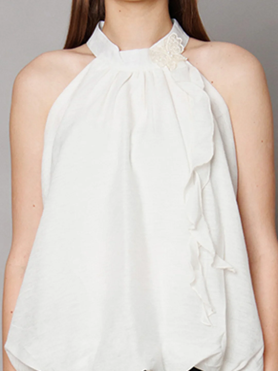 Beige Solid Straight Fit Crop Top - Image 6