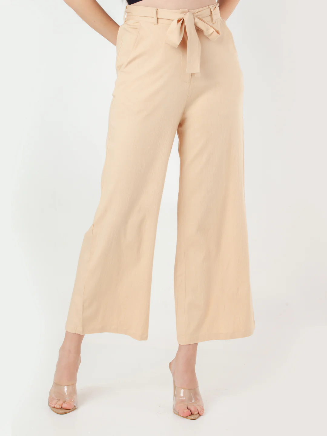 Beige Solid Straight Trouser - Image 2