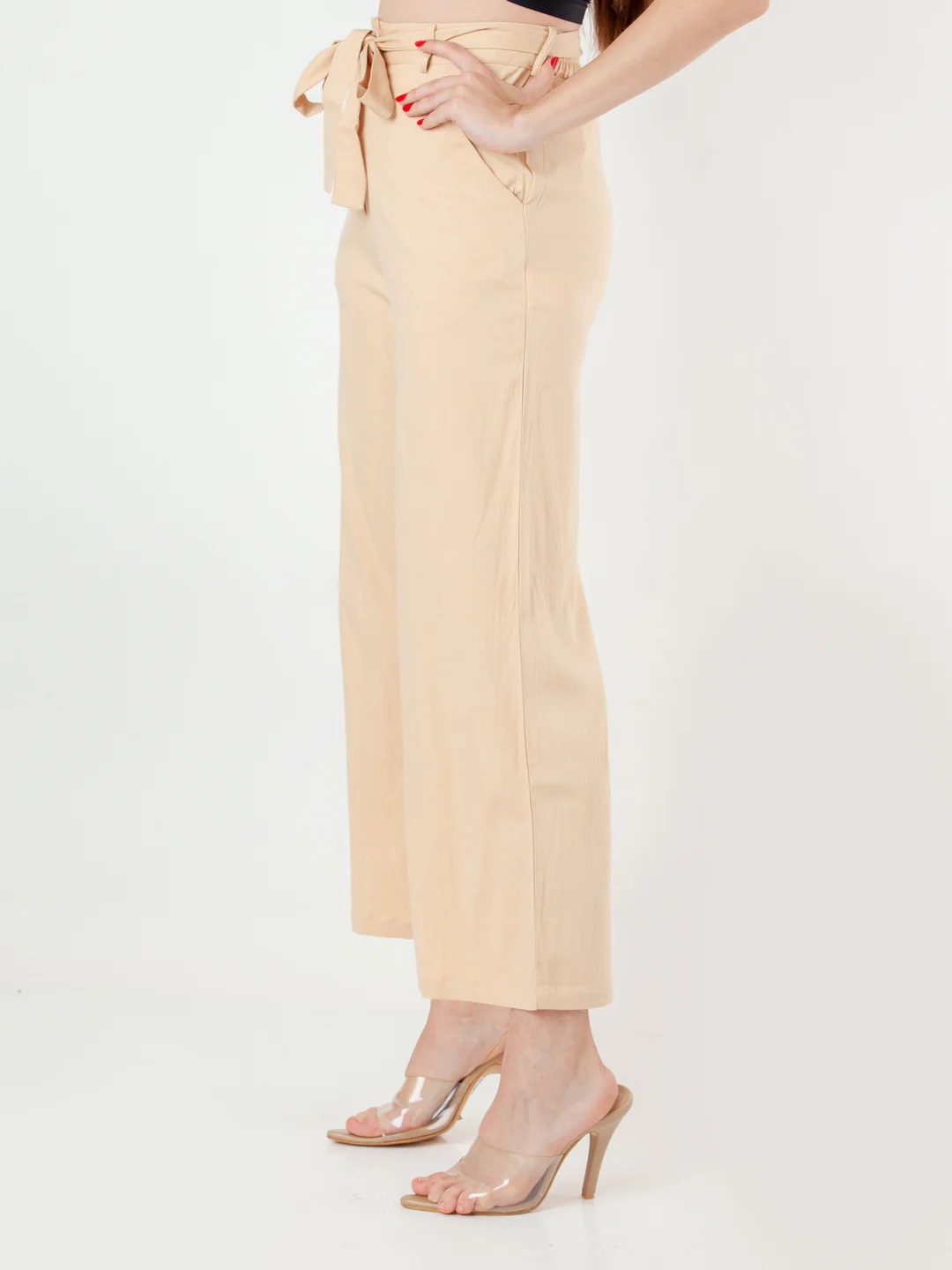 Beige Solid Straight Trouser - Image 3