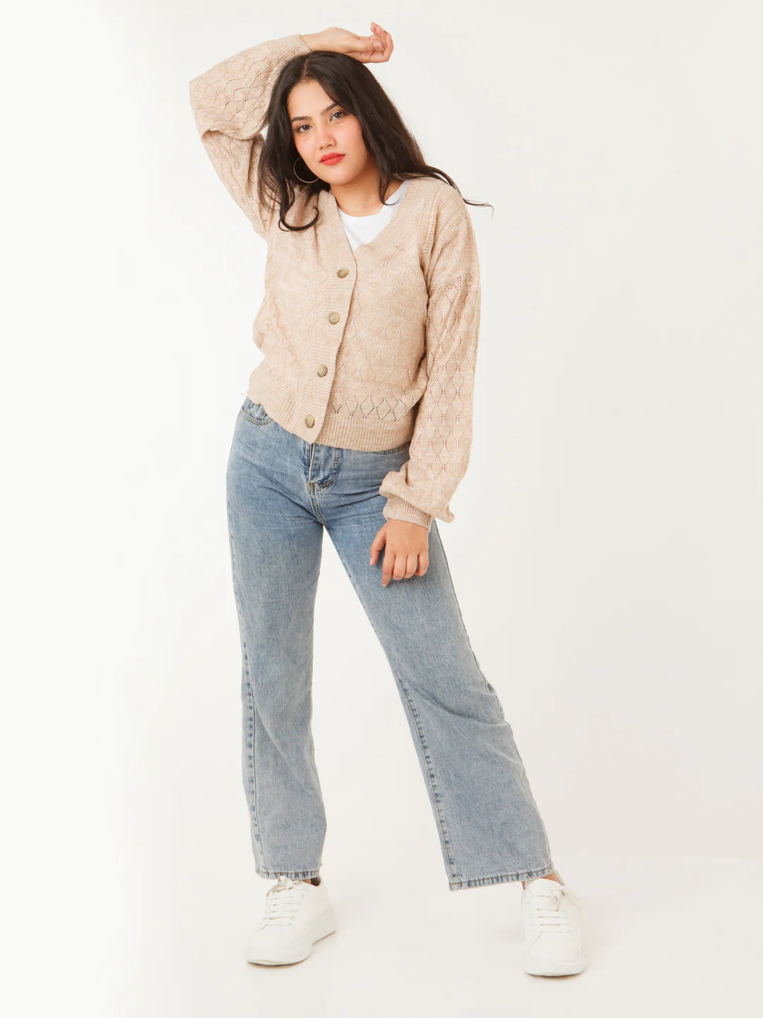 Beige Solid Sweater