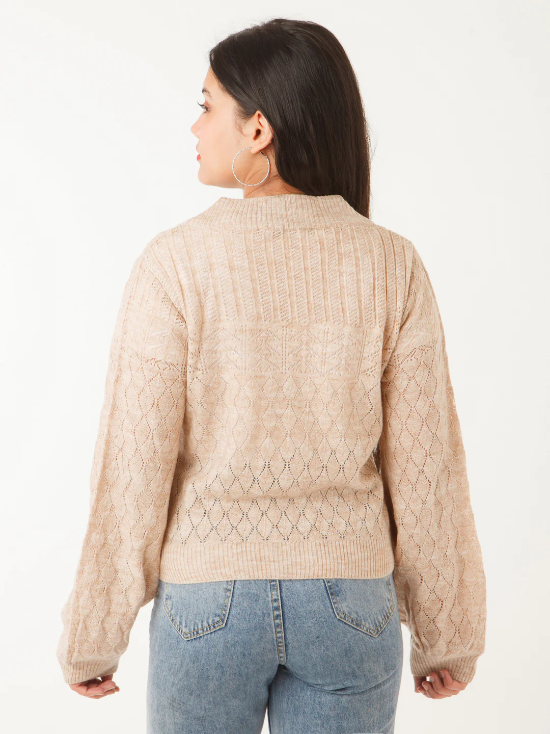 Beige Solid Sweater - Image 4