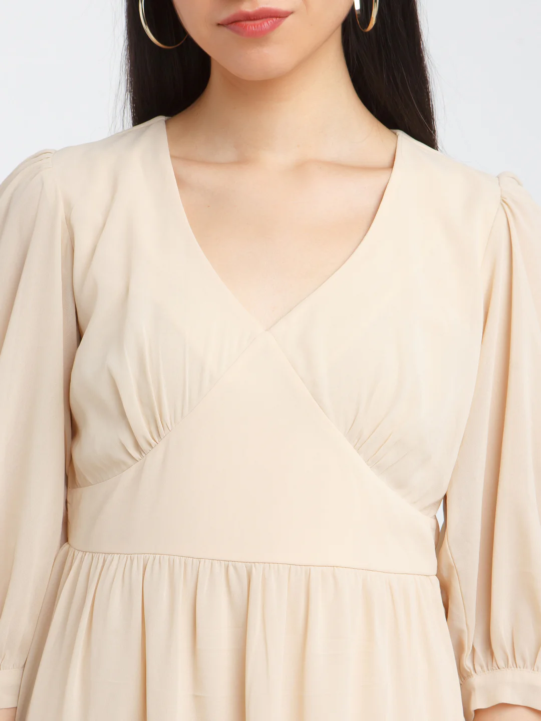 Beige Solid Tiered Short Dress - Image 6