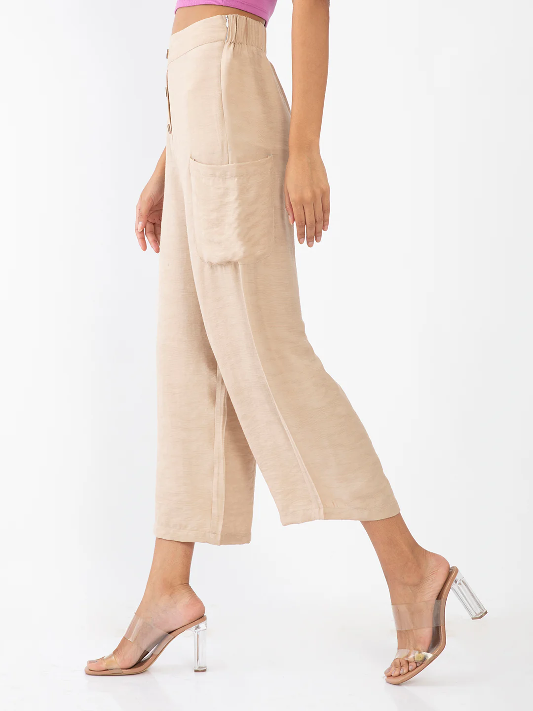 Beige Solid Trouser - Image 3