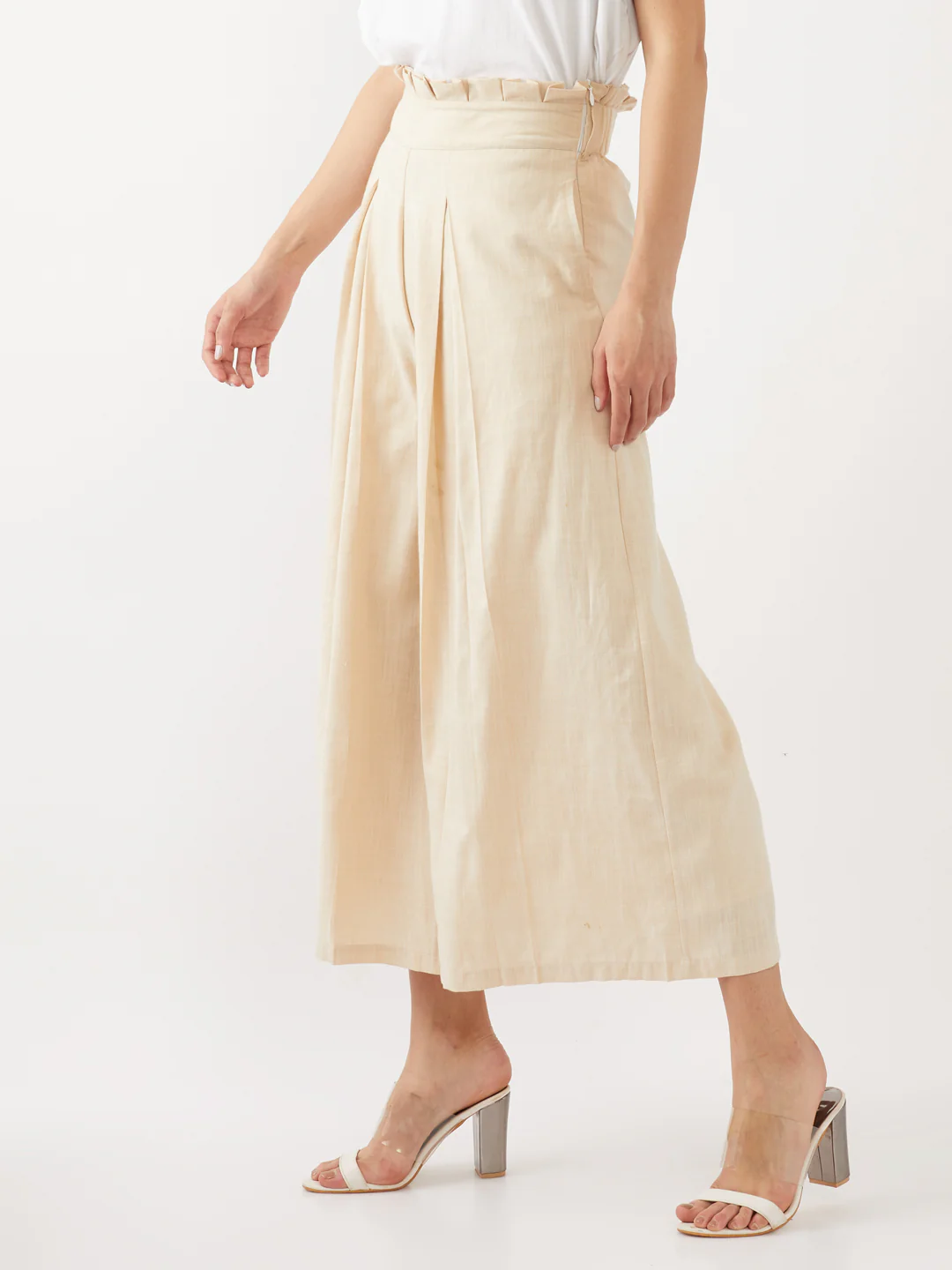 Beige Solid Trousers - Image 3