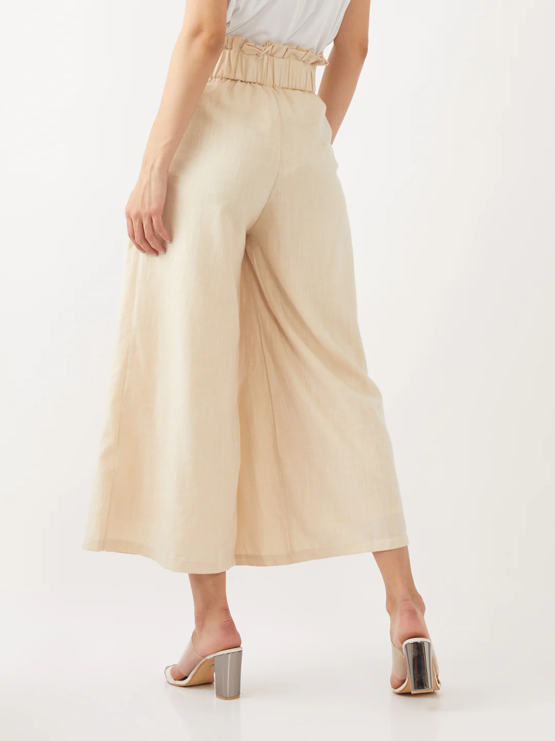 Beige Solid Trousers - Image 4