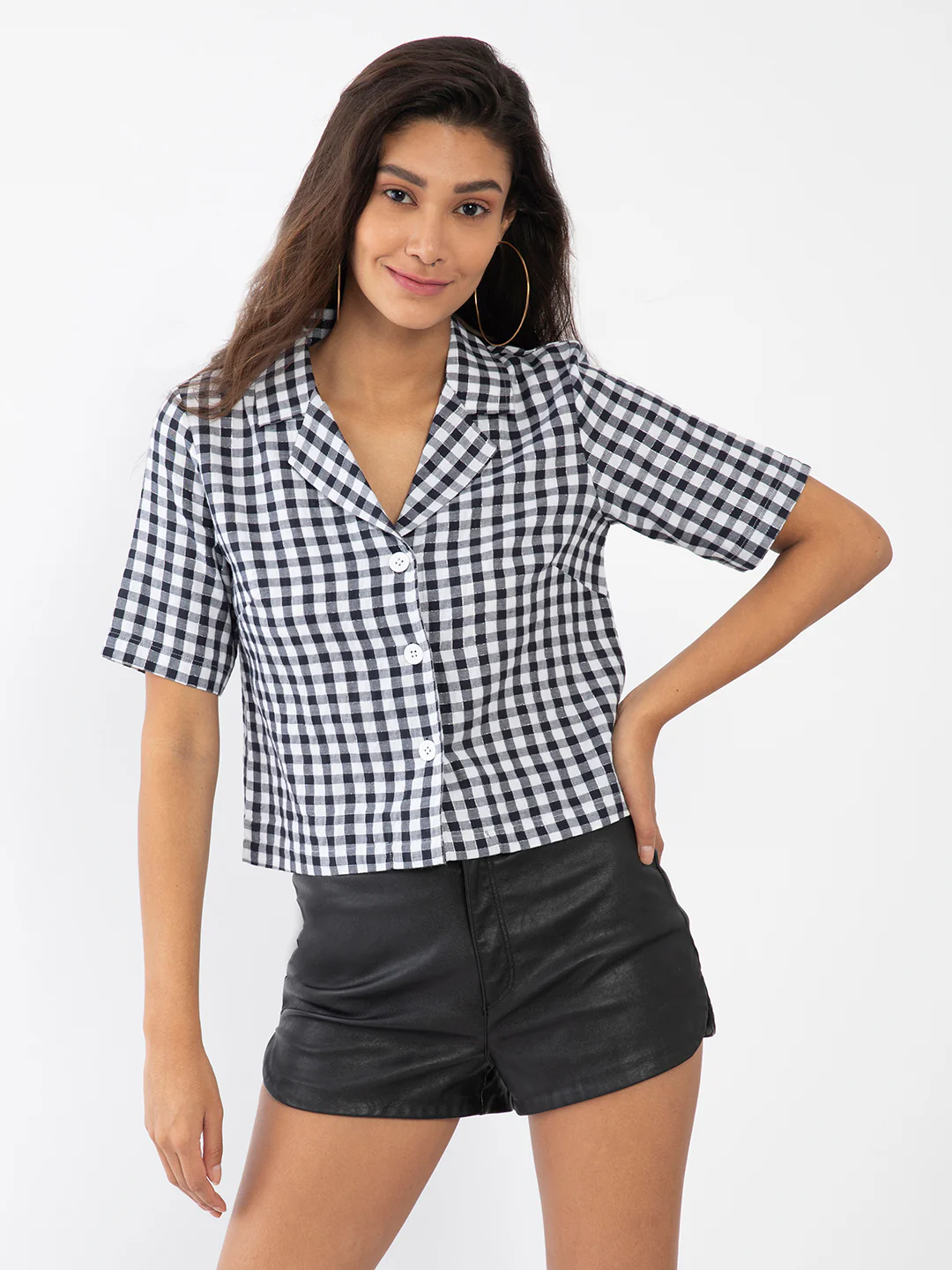 Black Checked Crop Top - Image 2