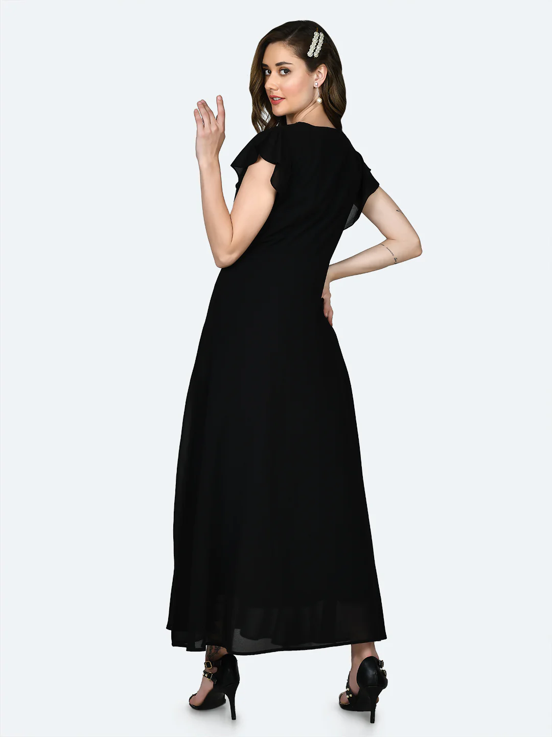 Black Embellished Flared Sleeve Maxi Dress - Image 4