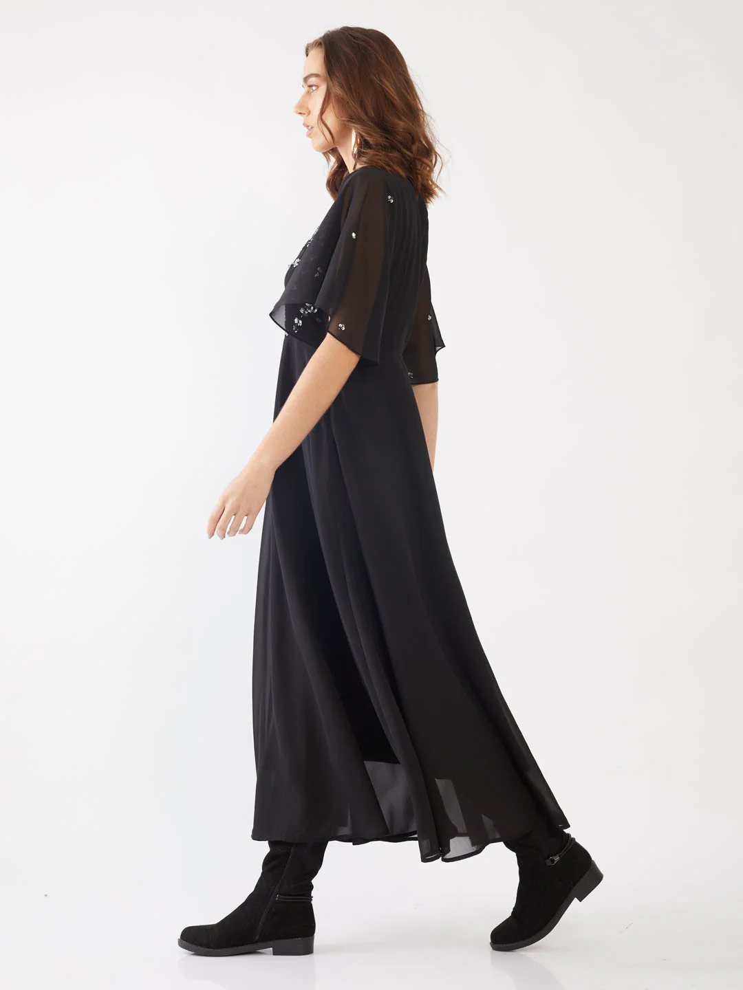 Black Embellished Flared Sleeve Maxi - Image 3